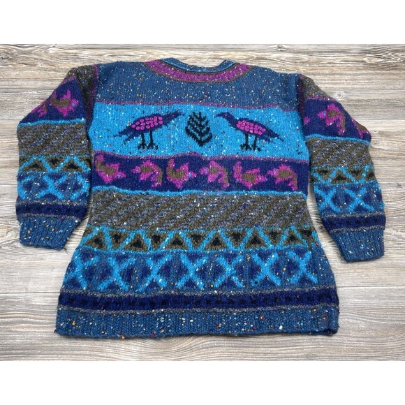 VTG 90s Segrets Sun Prints Women's Wool Bird Speckled Chunky Knit Sweater Sz L - Picture 4 of 10